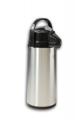 Stainless-Steel-Lined-Hot-Beverage-Carafe-With-Lever-Pump-Lid-6-x-17-12-x-6-Inch-Swiveling-Base-25-Liter-Capacity-0