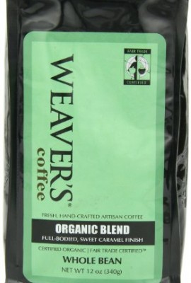 Weavers-Coffee-Organic-Blend-Whole-Bean-Coffee-Full-bodied-Sweet-Caramel-Finish-12-Ounce-Bag-0