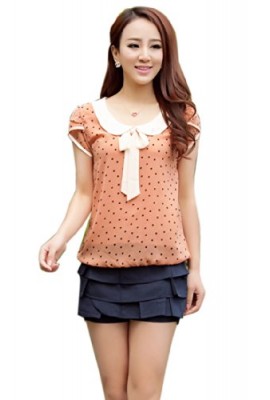 Zeagoo-Women-Ladies-Chiffon-Dot-Doll-Collar-Short-Sleeve-Tops-Blouse-0